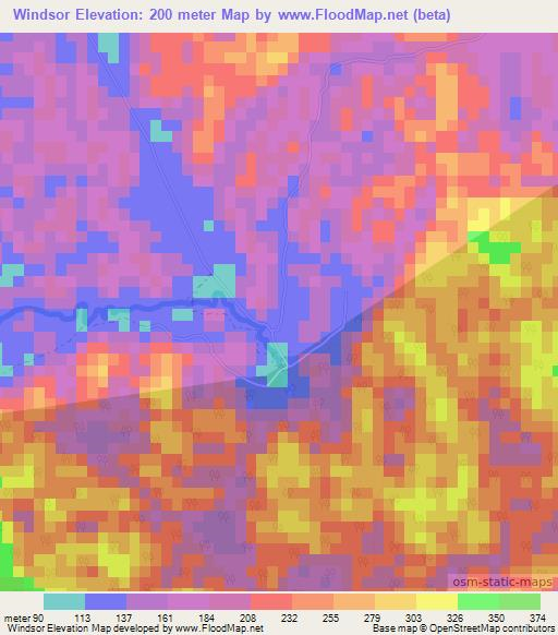 Windsor,Jamaica Elevation Map