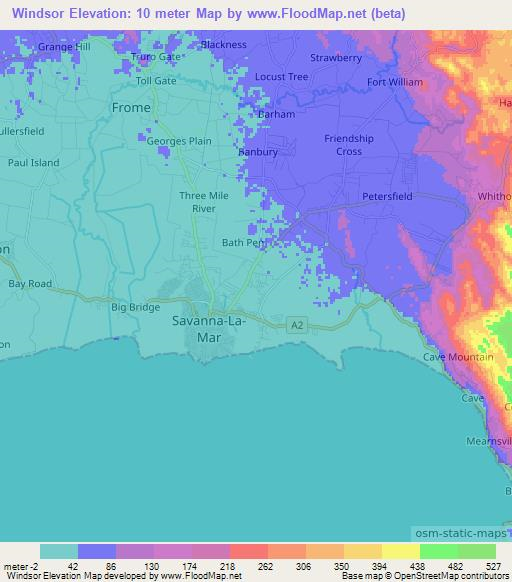 Windsor,Jamaica Elevation Map