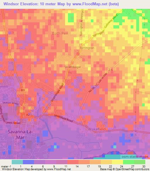 Windsor,Jamaica Elevation Map