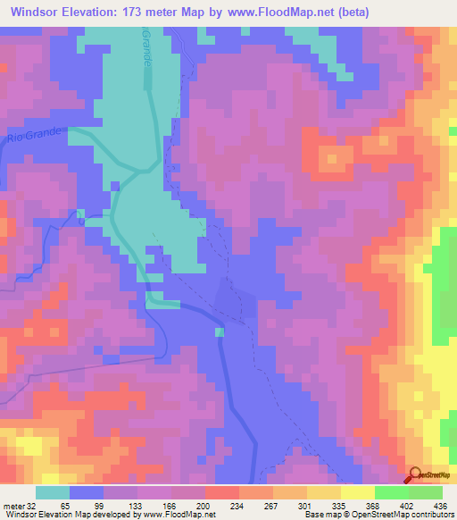 Windsor,Jamaica Elevation Map