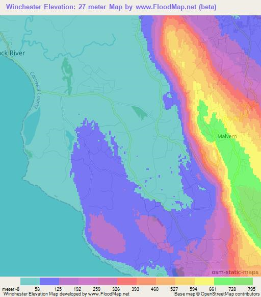 Winchester,Jamaica Elevation Map