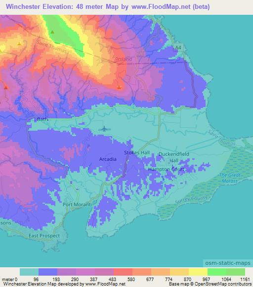 Winchester,Jamaica Elevation Map