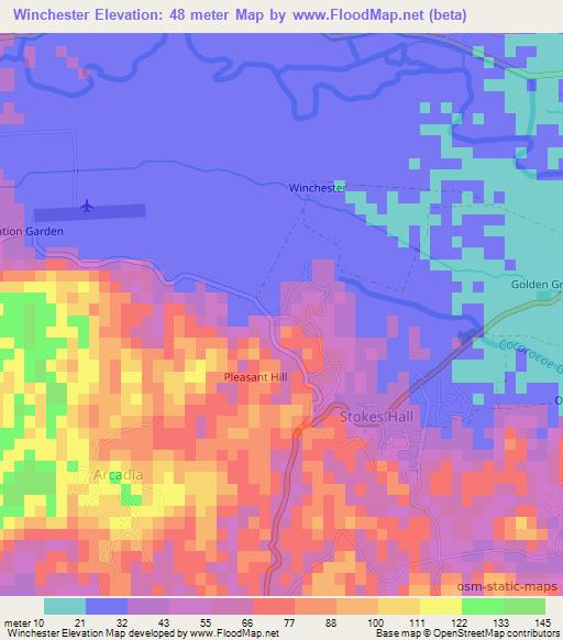 Winchester,Jamaica Elevation Map