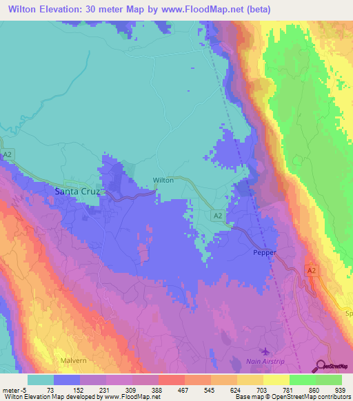 Wilton,Jamaica Elevation Map