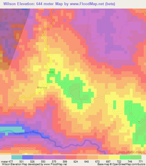 Wilson,Jamaica Elevation Map