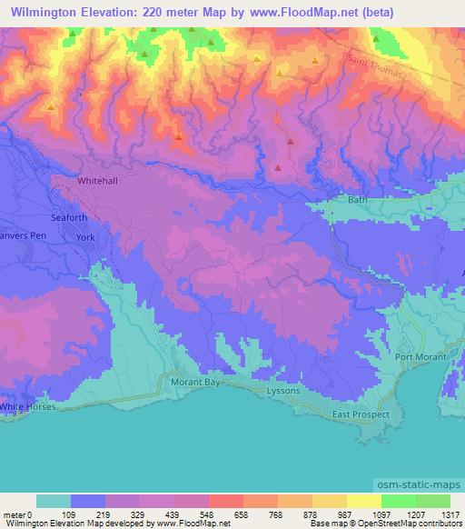 Wilmington,Jamaica Elevation Map