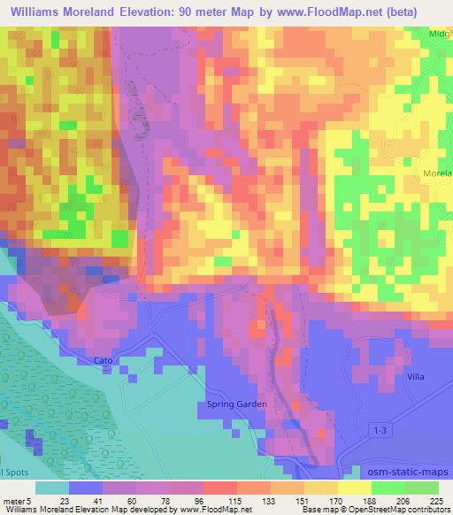 Williams Moreland,Jamaica Elevation Map