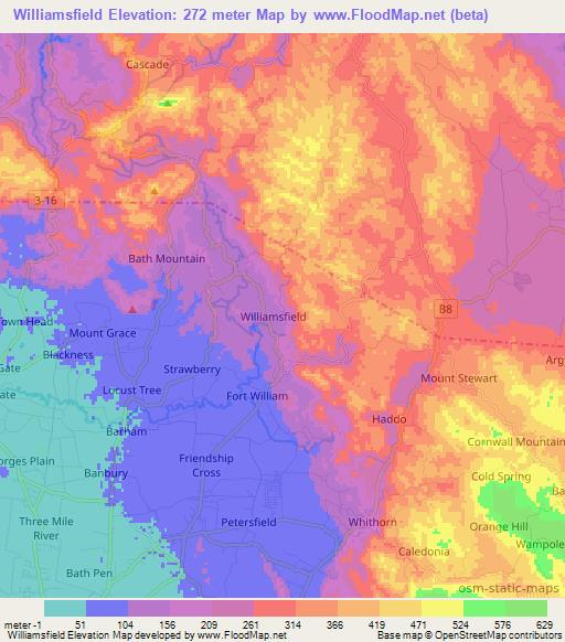 Williamsfield,Jamaica Elevation Map