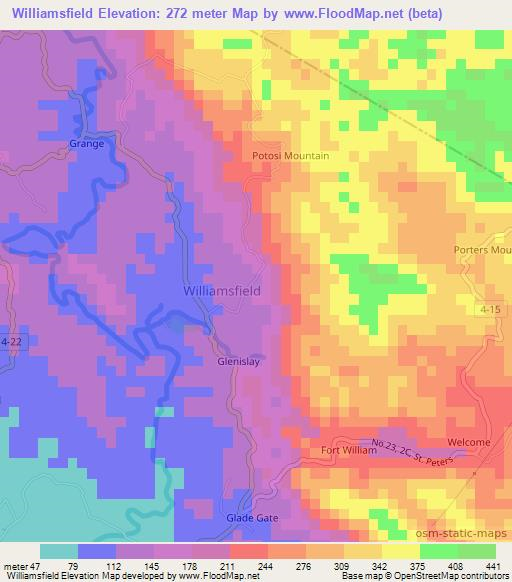 Williamsfield,Jamaica Elevation Map
