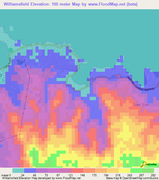 Williamsfield,Jamaica Elevation Map