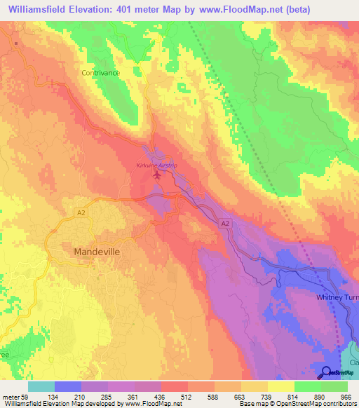 Williamsfield,Jamaica Elevation Map