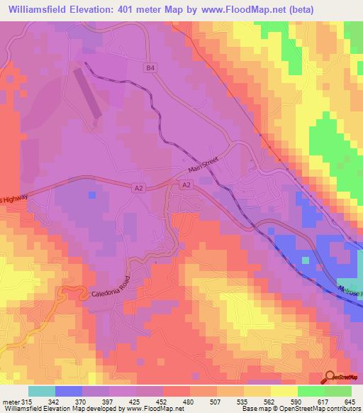 Williamsfield,Jamaica Elevation Map