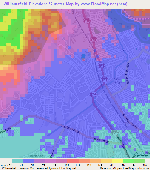Williamsfield,Jamaica Elevation Map