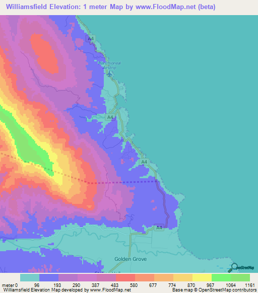 Williamsfield,Jamaica Elevation Map