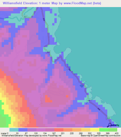 Williamsfield,Jamaica Elevation Map