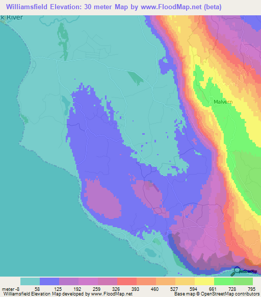 Williamsfield,Jamaica Elevation Map