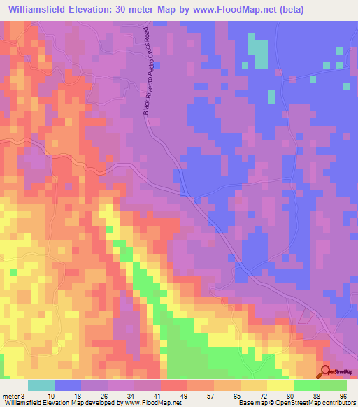 Williamsfield,Jamaica Elevation Map