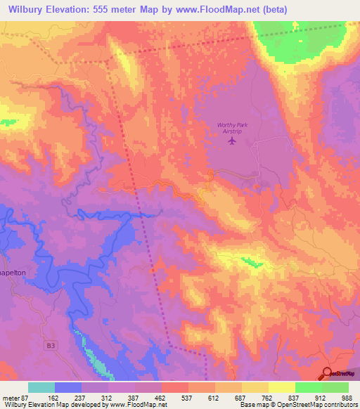 Wilbury,Jamaica Elevation Map