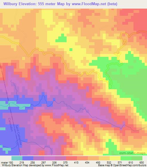 Wilbury,Jamaica Elevation Map