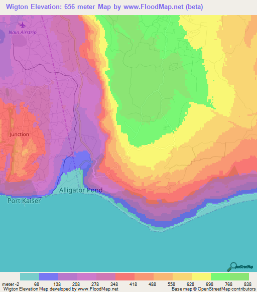 Wigton,Jamaica Elevation Map