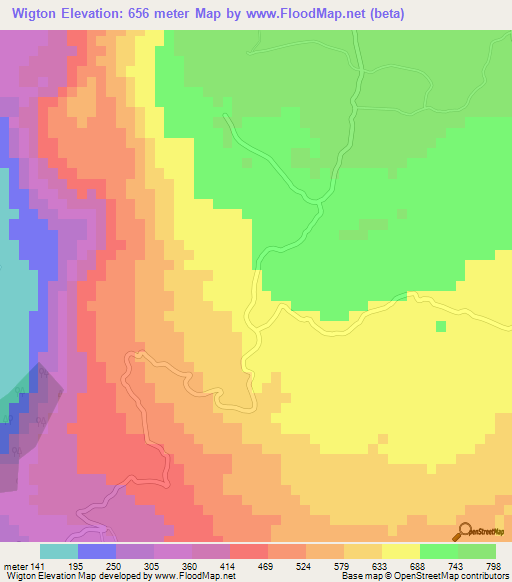 Wigton,Jamaica Elevation Map