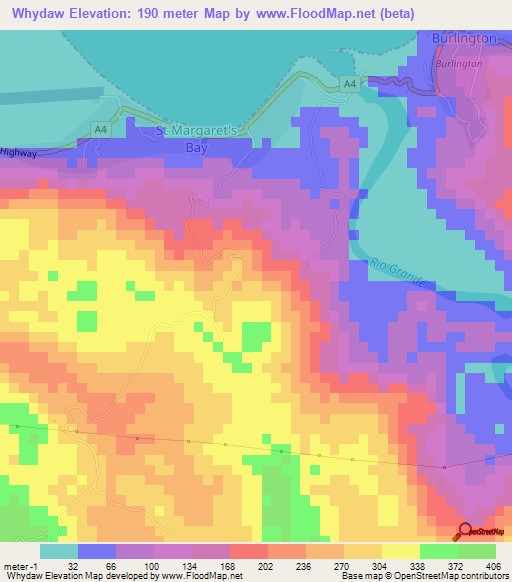 Whydaw,Jamaica Elevation Map