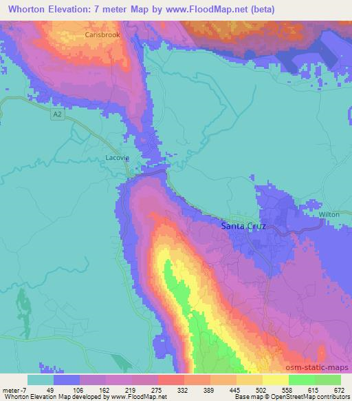 Whorton,Jamaica Elevation Map