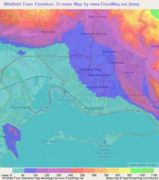 Whitfield Town,Jamaica Elevation Map