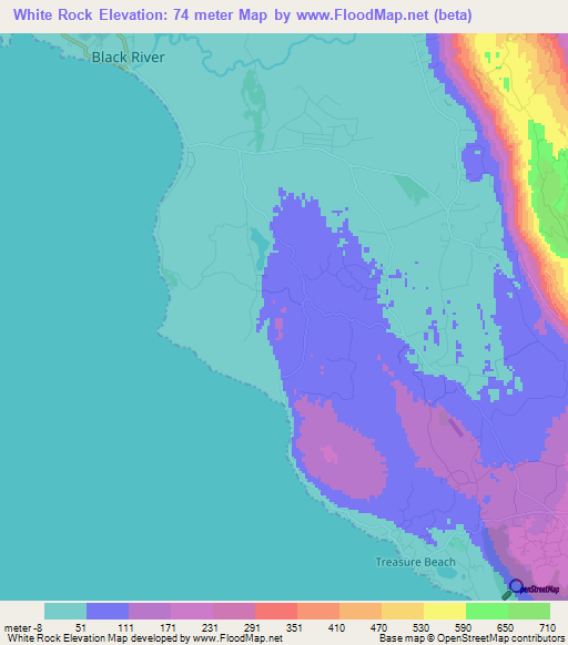 White Rock,Jamaica Elevation Map