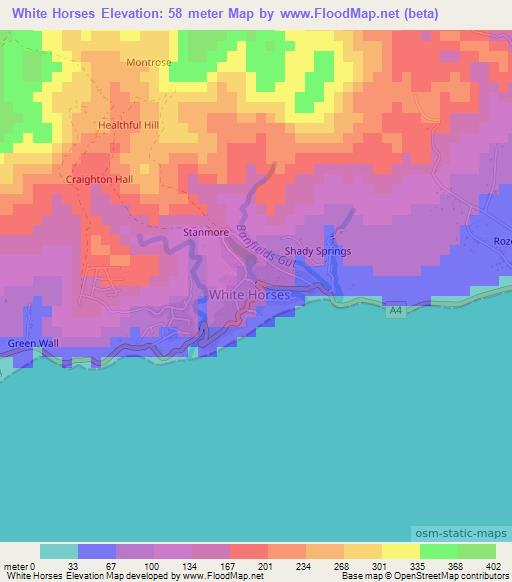 White Horses,Jamaica Elevation Map