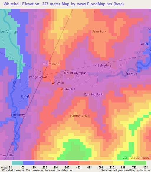 Whitehall,Jamaica Elevation Map