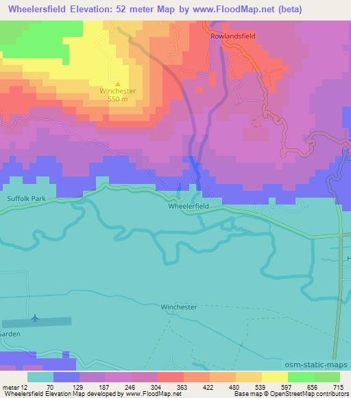 Wheelersfield,Jamaica Elevation Map