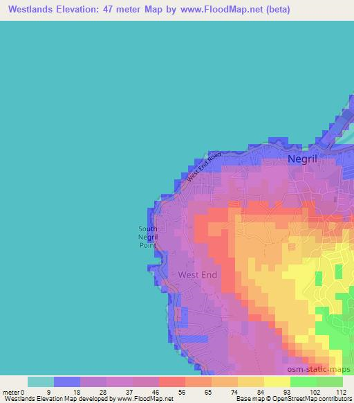 Westlands,Jamaica Elevation Map