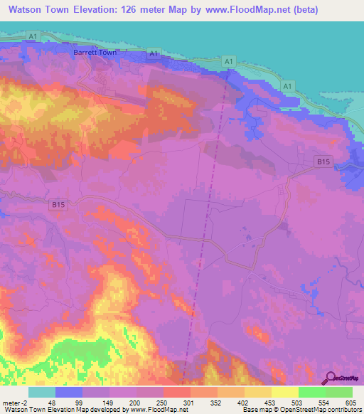 Watson Town,Jamaica Elevation Map