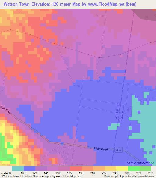 Watson Town,Jamaica Elevation Map