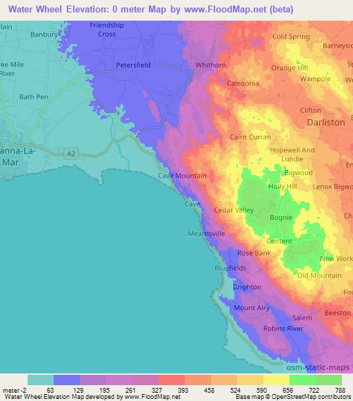 Water Wheel,Jamaica Elevation Map