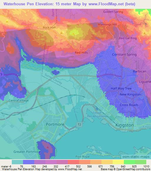 Waterhouse Pen,Jamaica Elevation Map