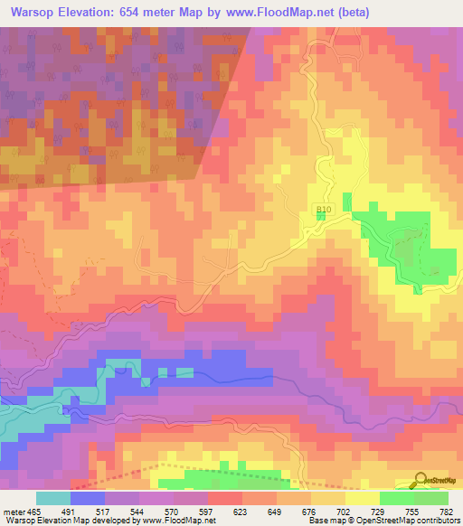 Warsop,Jamaica Elevation Map