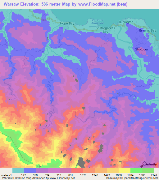 Warsaw,Jamaica Elevation Map