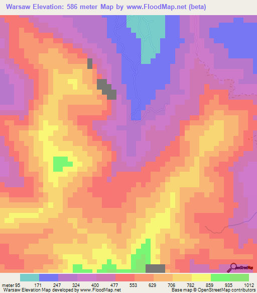 Warsaw,Jamaica Elevation Map