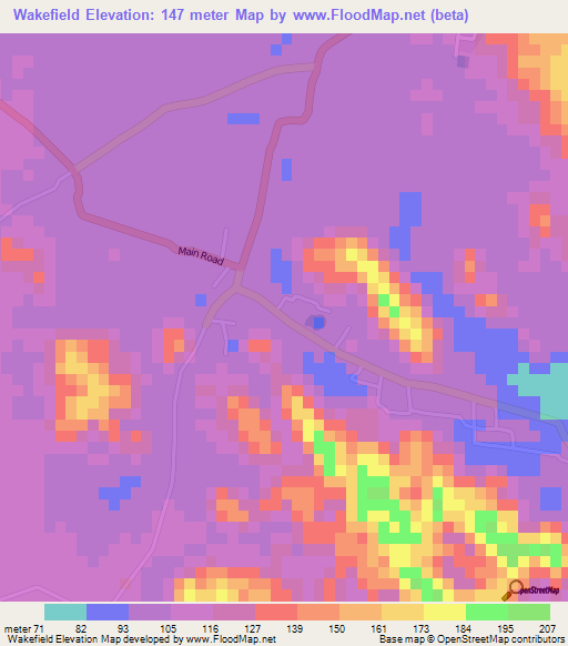 Wakefield,Jamaica Elevation Map