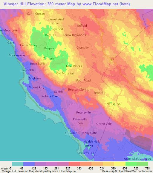 Vinegar Hill,Jamaica Elevation Map