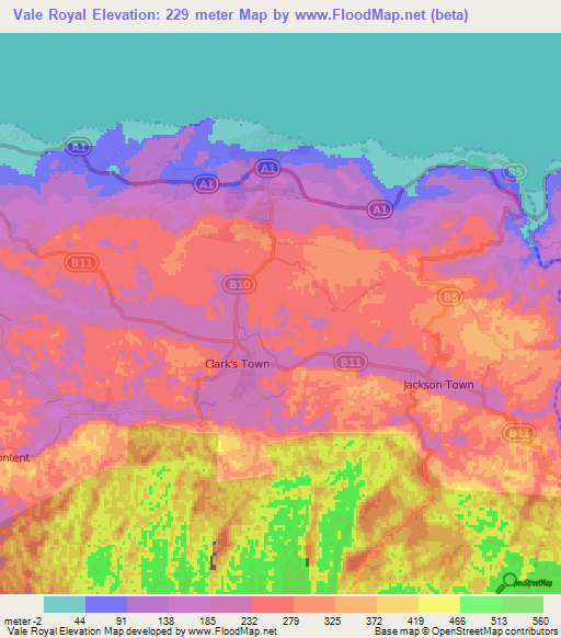 Vale Royal,Jamaica Elevation Map