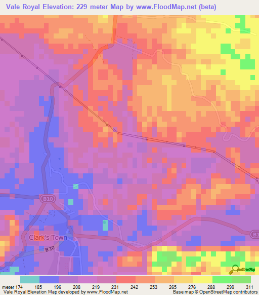 Vale Royal,Jamaica Elevation Map