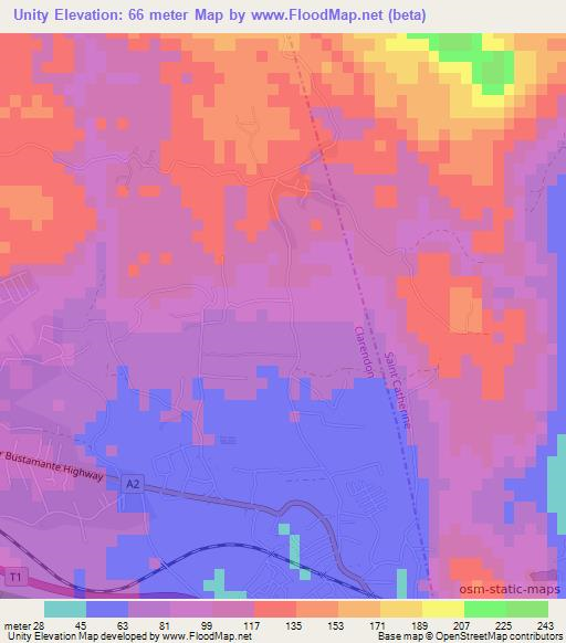 Unity,Jamaica Elevation Map