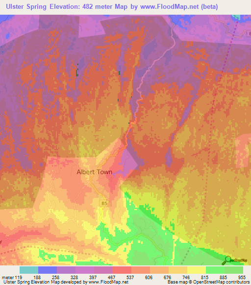 Ulster Spring,Jamaica Elevation Map