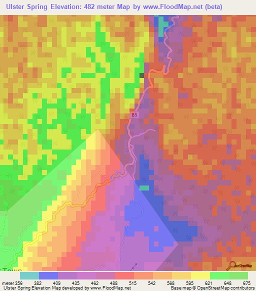 Ulster Spring,Jamaica Elevation Map