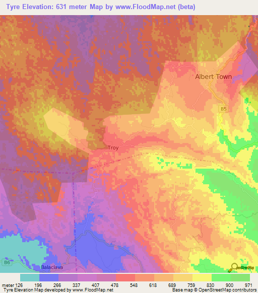 Tyre,Jamaica Elevation Map