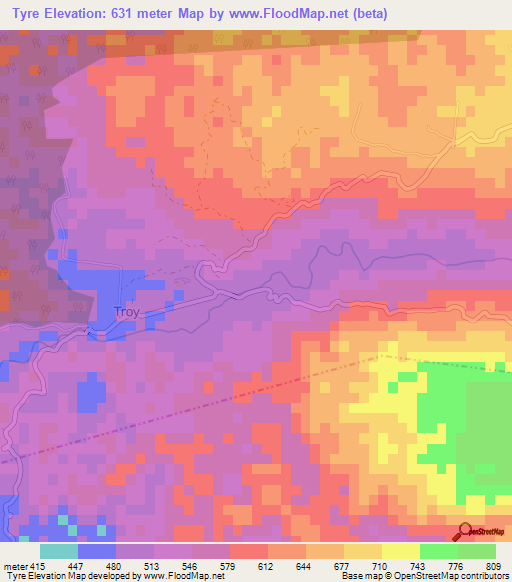 Tyre,Jamaica Elevation Map