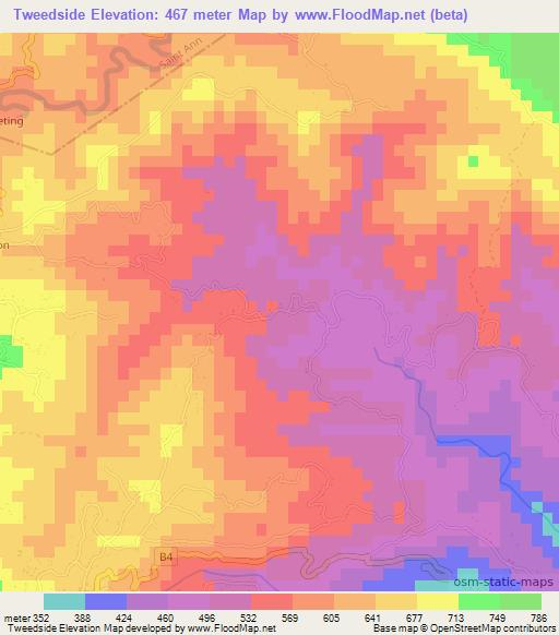 Tweedside,Jamaica Elevation Map